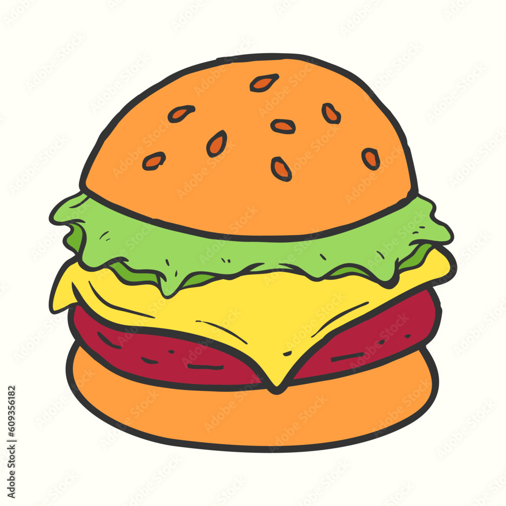hand drawn Burger vector illustration in doodle style