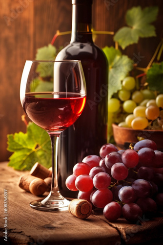 table grape alcohol background glass drink beverage bottle winery wine food. Generative AI.
