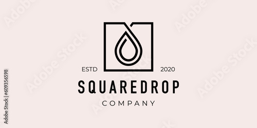 logo for company. water drop oil gas with square line art outline icon vector illustration