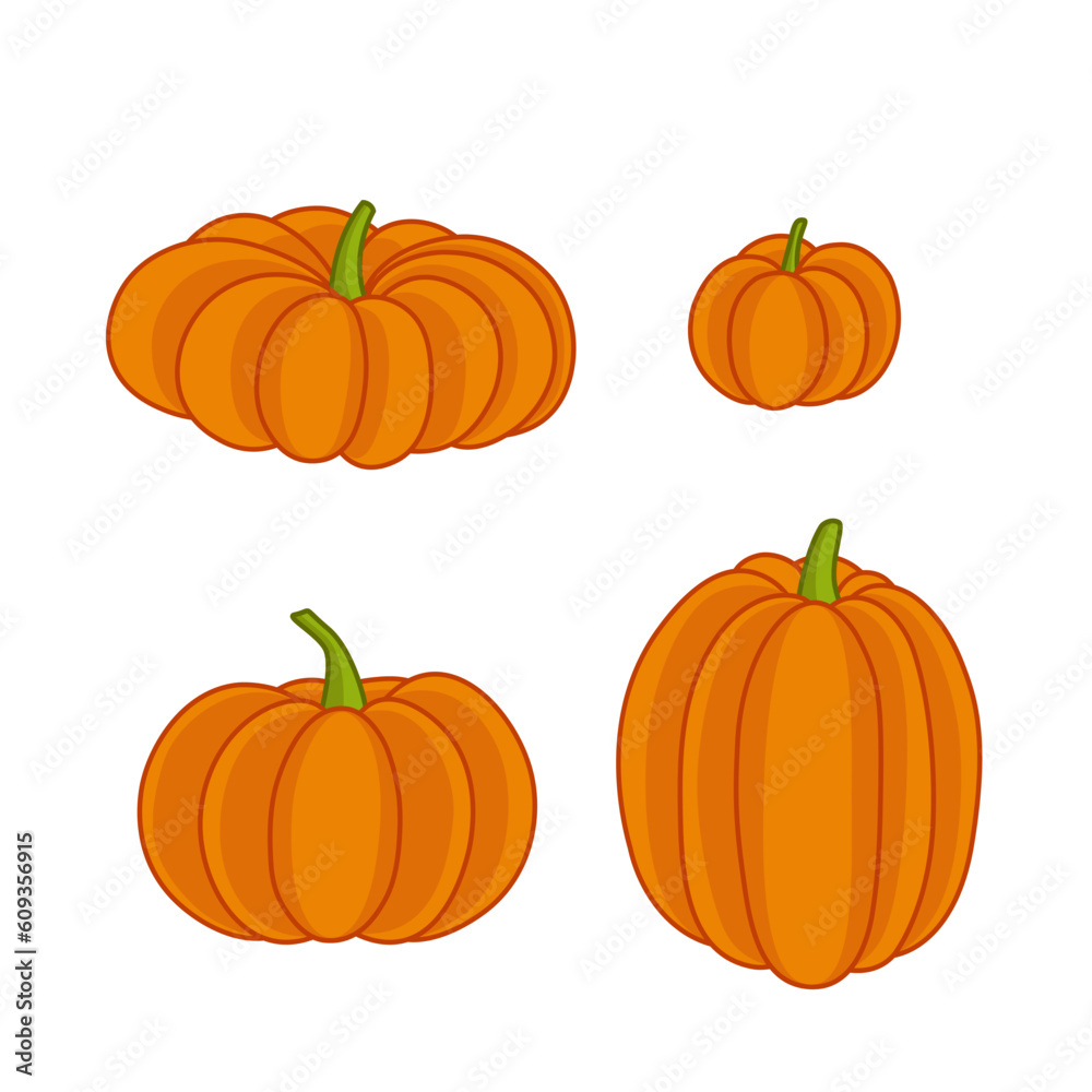 Pumpkin. Set of four orange pumpkin. Set. Cartoon vector