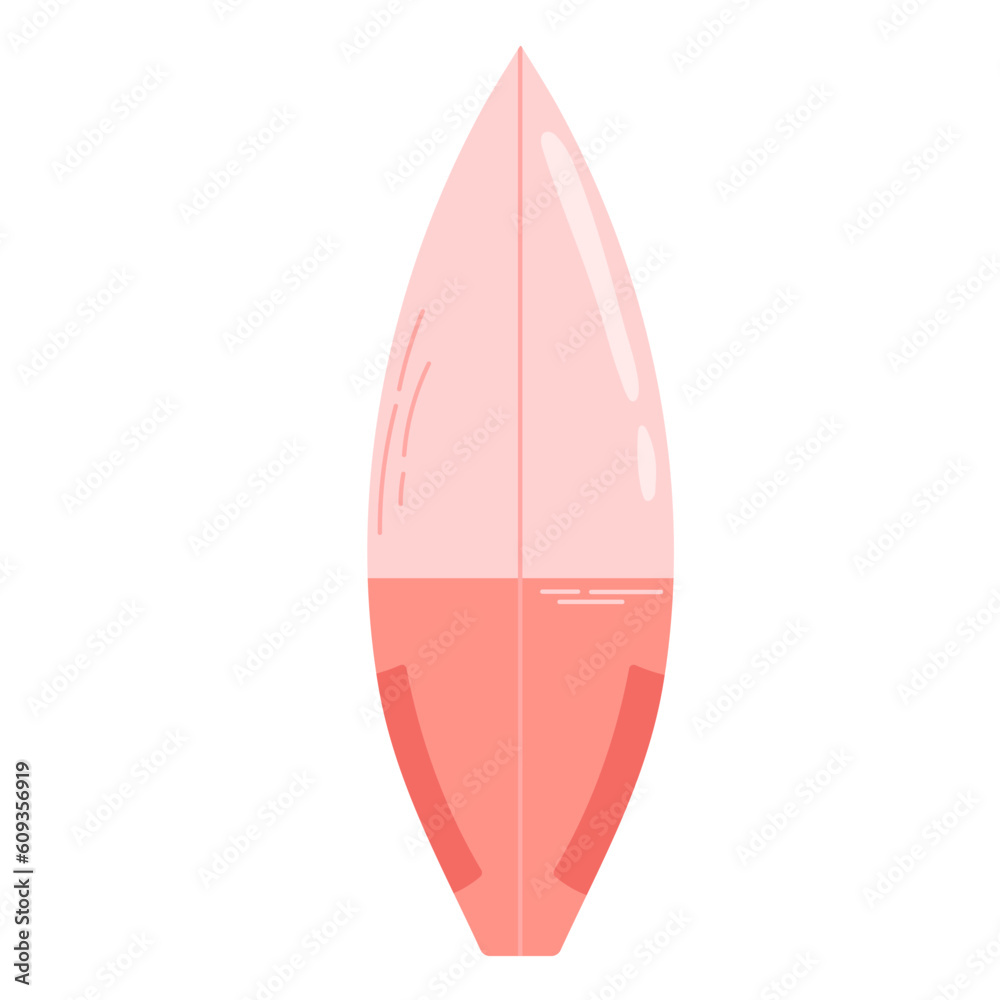 Pink short water board. Surfboard for swimming, above view. Summer extreme sport implements. Flat vector illustration isolated on white background. Pink short water board. Surfboard for swimming, above view. Summer extreme sport implements. Flat vector illustration isolated on white background.