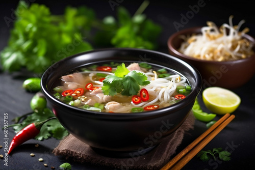 Fotografie, Obraz food vegetable bowl pho background ga japanese asian noodle soup hot meal