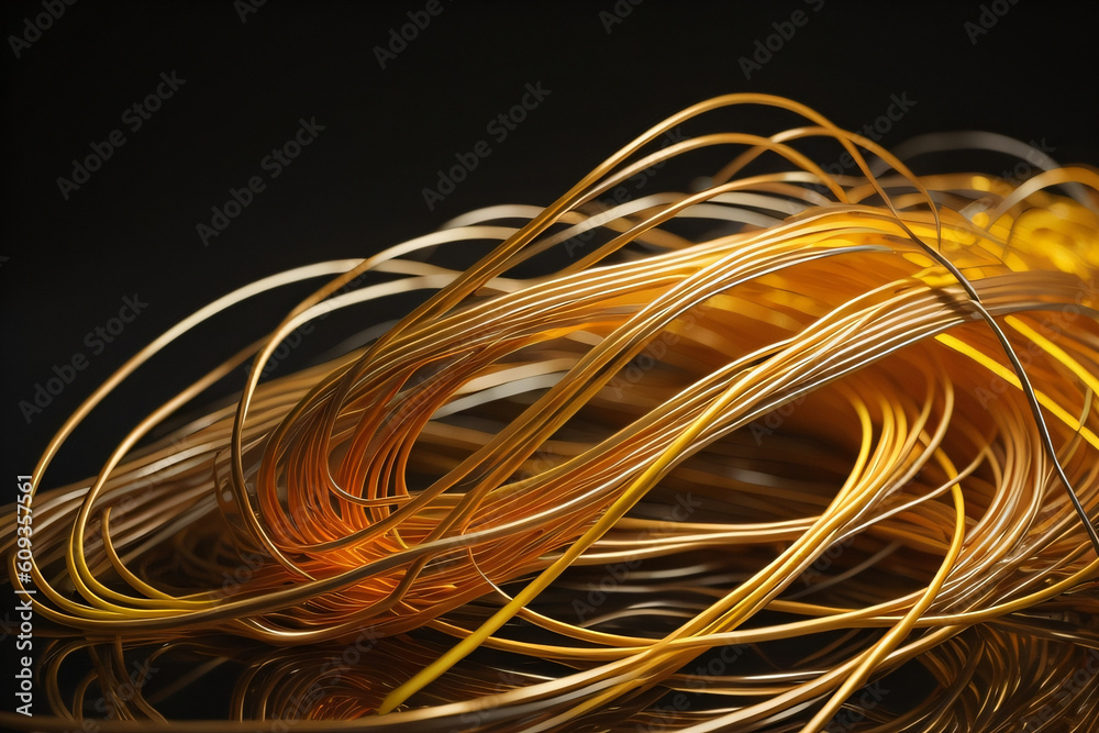 Macro gold wire and black background Macro gold wire and black background