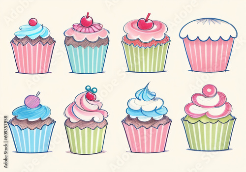 set of cute cupcake vectors