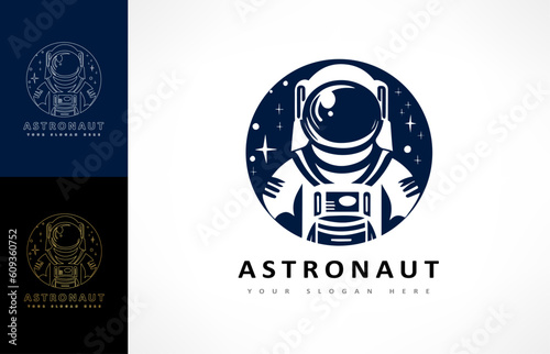 Astronaut in spacesuit in space logo vector