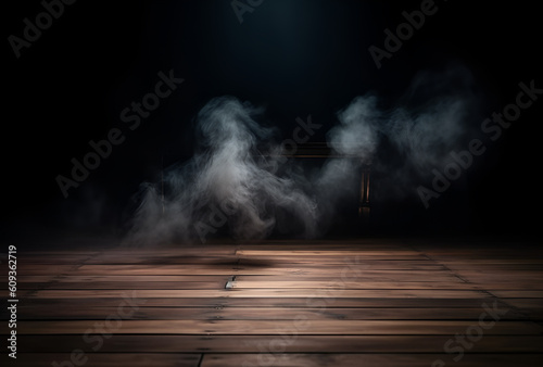 A table with smoke coming out of it and a black background. Generative Ai