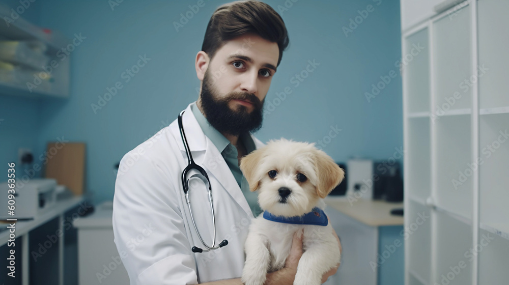 Veterinarian doctor and dog in a veterinary clinic. Medicine, pet care, health care. Veterinary care. Veterinary medicine concept. Pedigree dogs. Veterinarian doctor and dog in a veterinary clinic. Medicine, pet care, health care. Veterinary care. Veterinary medicine concept. Pedigree dogs.