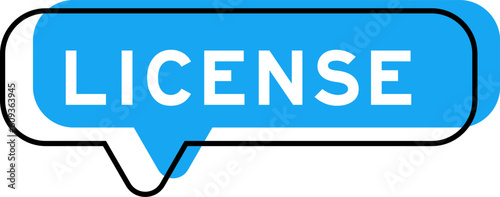Speech banner and blue shade with word license on white background