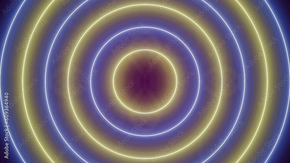 Neon moving circles are intertwined. Circles rotating with the light. The lights follow in the direction of movement 4K video Neon moving circles are intertwined. Circles rotating with the light. The lights follow in the direction of movement 4K video