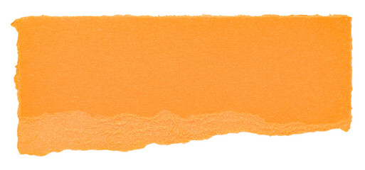 Single piece of isolated ripped crumpled blank orange paper with copy space for text, top view from above on white or transparent background
