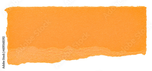 Single piece of isolated ripped crumpled blank orange paper with copy space for text, top view from above on white or transparent background
