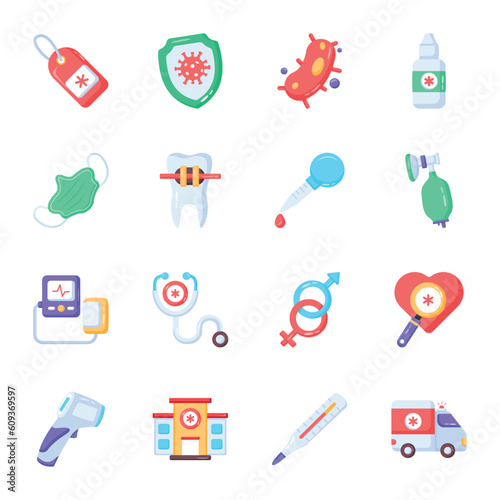 Pack of Medical Equipment Flat Icons 

