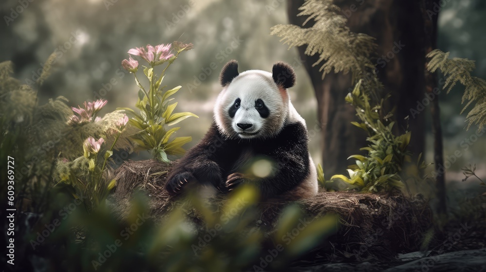 Giant Panda in the forest natural enviroment