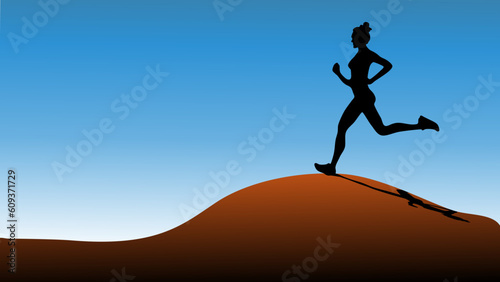 Woman running alone in the desert