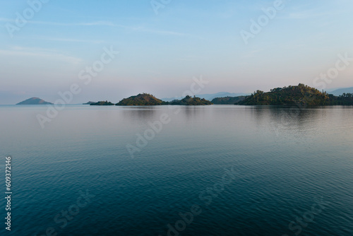 Lake Kivi, Rwanda, blue sky morning