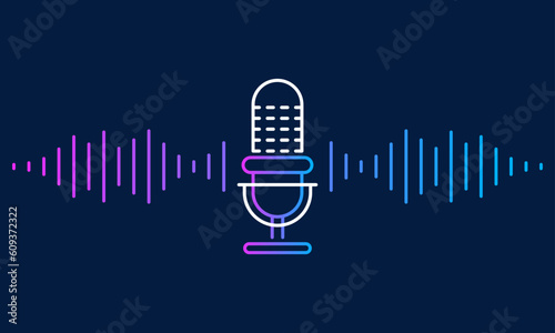 Podcast concept. Microphone with voice recording wave. Future technology