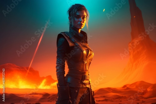 Concept Game character painting and 3D render of dystopia ruin wasteland Cyberpunk, diesel punk, Futuristic world,  Created with Generative AI tool