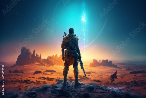 Concept Game character painting and 3D render of dystopia ruin wasteland Cyberpunk, diesel punk, Futuristic world,  Created with Generative AI tool