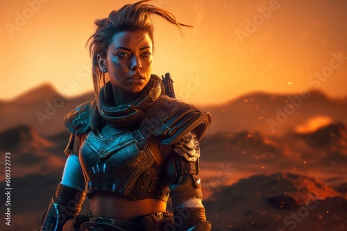 Concept Game character painting and 3D render of dystopia ruin wasteland Cyberpunk, diesel punk, Futuristic world,  Created with Generative AI tool