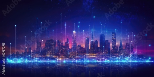 Smart city and abstract dot point connect with gradient neon lights. © Photo And Art Panda