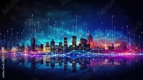 Smart city and abstract dot point connect with gradient neon lights. © Photo And Art Panda