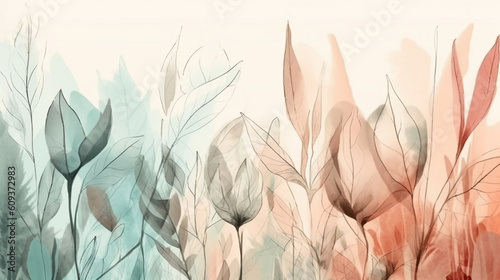 Abstract Watercolor Botanical Line Art Background. Generative ai.