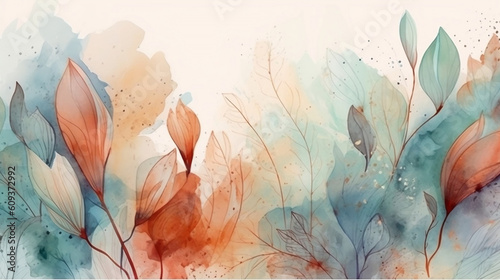 Abstract Watercolor Botanical Line Art Background. Generative ai.