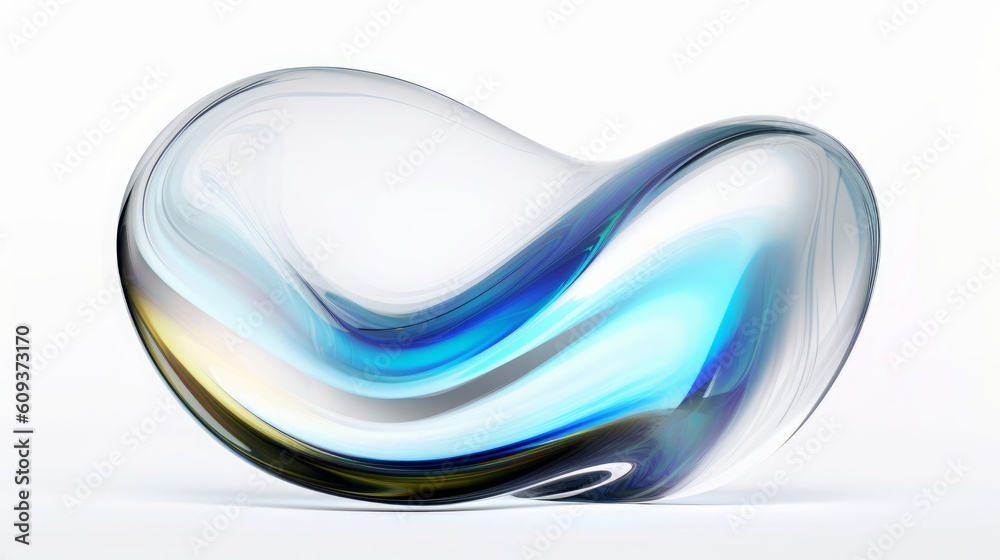 3d render, curvy translucent glass shape isolated on white background. Macro design element, modern minimal wallpaper, Generative AI