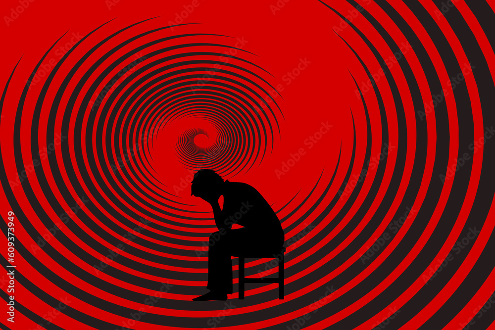 custom made wallpaper toronto digitalConcept of depression, anxiety, sadness and hopelessness. Silhouette of a person sitting and holding a bowed head, with a swirl of emotions in the background. Vector illustration