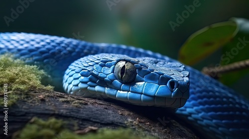 Blue Viper snake close-up portrait