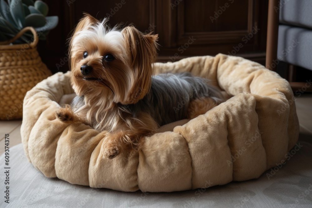 luxury pet bed with bolster and plush pillow for ultimate comfort, created with generative ai luxury pet bed with bolster and plush pillow for ultimate comfort, created with generative ai