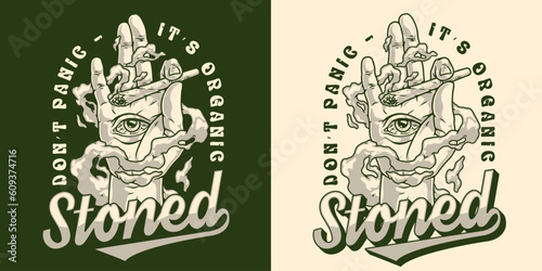 Stoned cannabis monochrome detailed logotype