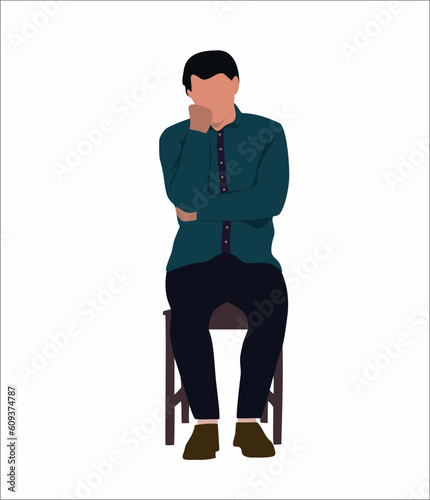 Stressed and tired businessman holding hands on head business man feeling stress pain male sitting on chair full length vector illustration