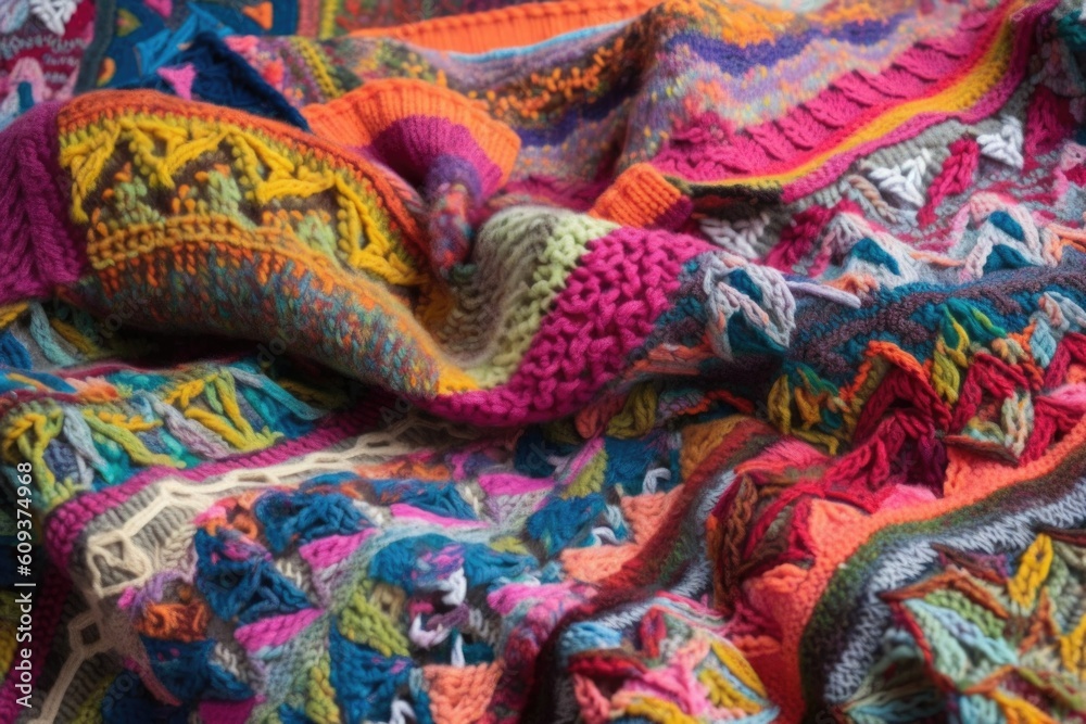 knitting project with intricate and colorful patterns, created with generative ai
