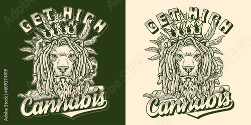 Lion smoking cannabis sticker monochrome