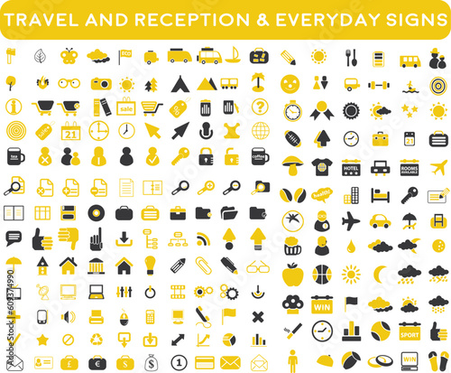 premium hotel service and travel flight icon pack with addition Normal Routine signs 200 icon pack