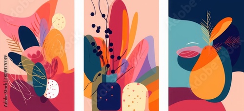 Abstract colorful illustrations. Abstract compositions, designs for posters, Generative AI