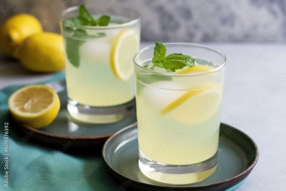 refreshing glass of summer lemonade, garnished with fresh mint and slice of lemon, created with generative ai refreshing glass of summer lemonade, garnished with fresh mint and slice of lemon, created with generative ai