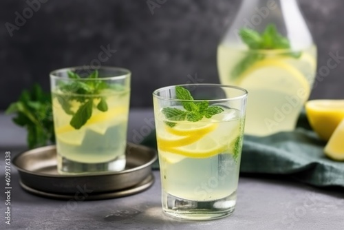 refreshing summer lemonade cocktail with vodka, mint and lime, created with generative ai