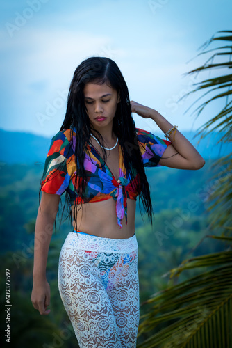 asian girl in a landscape jungle