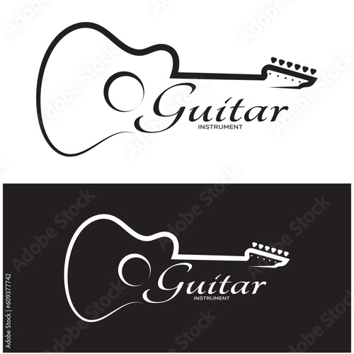 Simple musical guitar instrument logo, for guitar shop, music instrument store, orchestra, guitar lessons, apps, games, music studio, vector