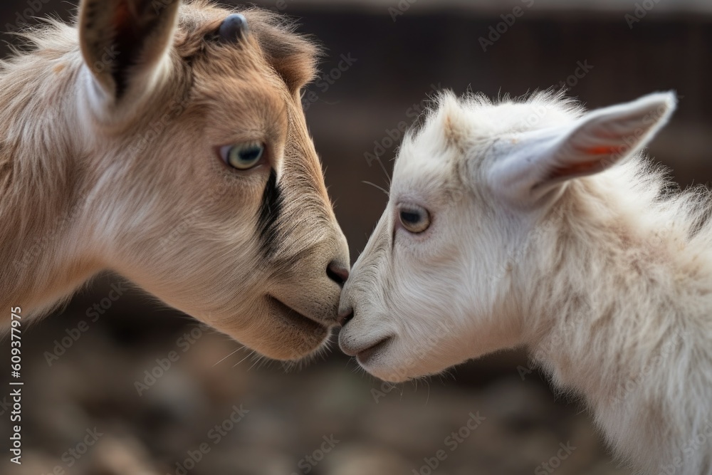 tiny goat playfully head-butting another, with its horn just barely touching, created with generative ai tiny goat playfully head-butting another, with its horn just barely touching, created with generative ai