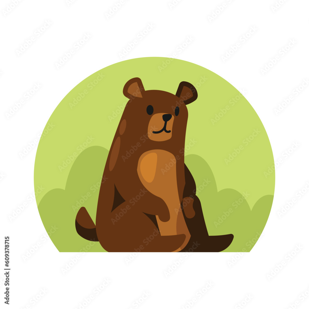 Brown bear sitting on the grass. Vector illustration in flat style. Brown bear sitting on the grass. Vector illustration in flat style.