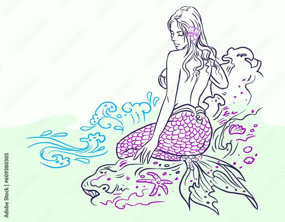 fantasy girl in a mermaid dress vector for card decoration illustration