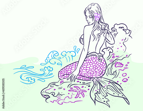 fantasy girl in a mermaid dress vector for card decoration illustration