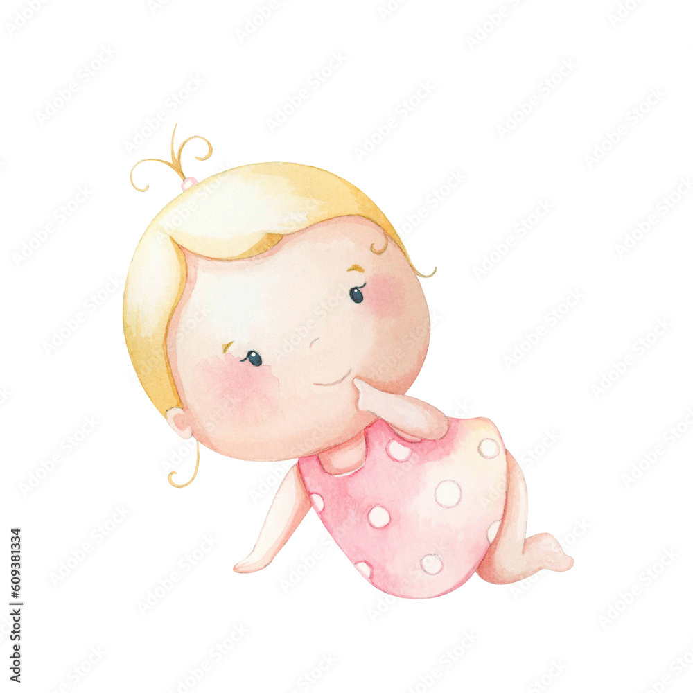 Cute baby in a t-shirt. Watercolor illustration. Cute baby in a t-shirt. Watercolor illustration.