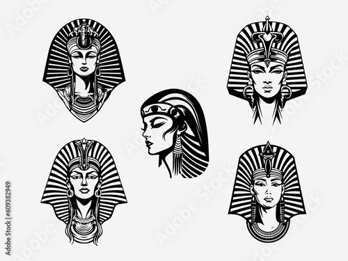 Hand drawn Cleopatra logo design that embodies the regal beauty and mystique of the ancient queen. Ideal for fashion labels, cosmetics, and historical themed projects. Generative AI