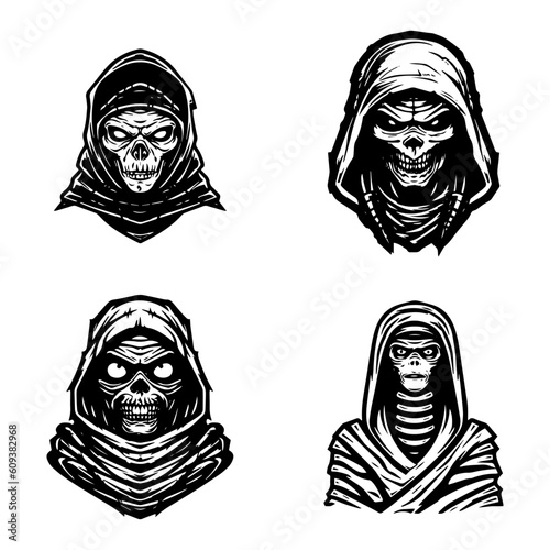 Embrace the macabre with this chilling mummy hand drawn logo design illustration. Bring a touch of horror to your projects, from gaming to apparel, with this spine tingling artwork. Generative AI