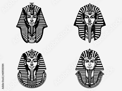 Intricate hand drawn illustration of a pharaoh, representing power, wisdom, and cultural richness, ideal for a distinctive logo design Generative AI