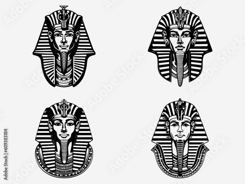 Intricate hand drawn illustration of a pharaoh, representing power, wisdom, and cultural richness, ideal for a distinctive logo design Generative AI